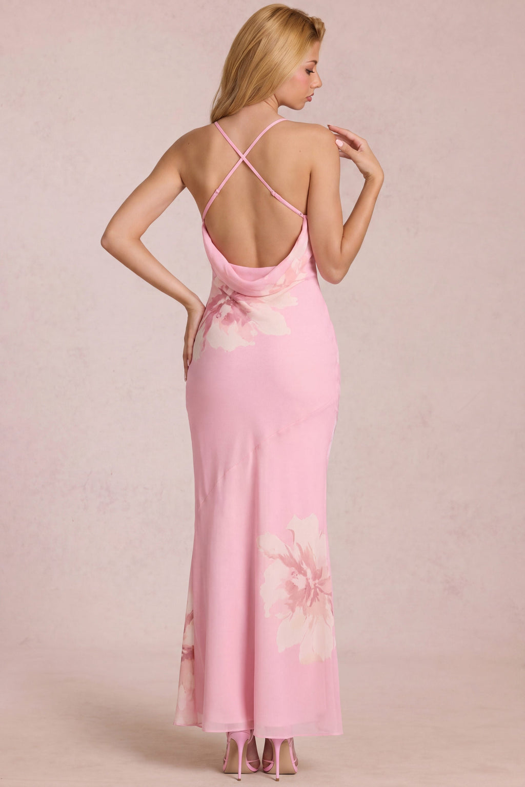 Chiffon Maxi Dress in Pink Floral Print