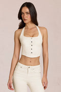 Denim Halterneck Corset Style Top in Ivory