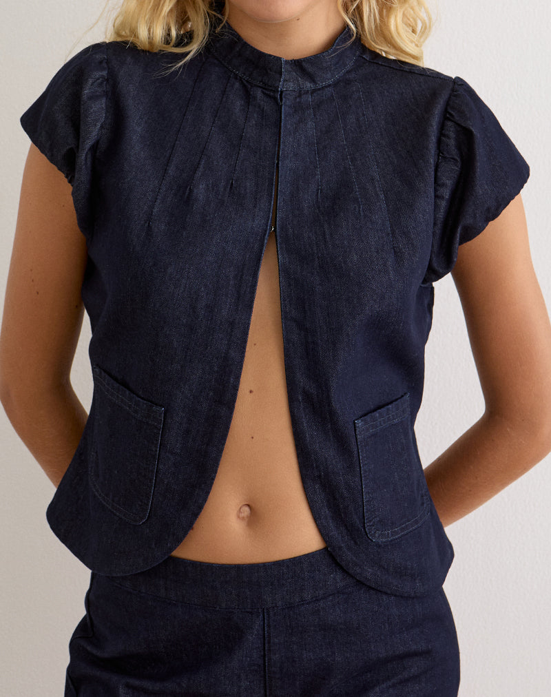 Alnira Pea Coat Top in Chambray Indigo