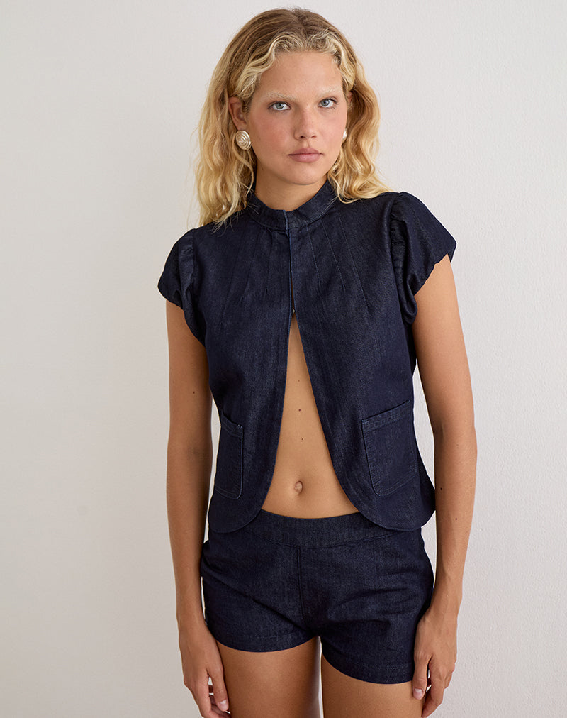 Alnira Pea Coat Top in Chambray Indigo