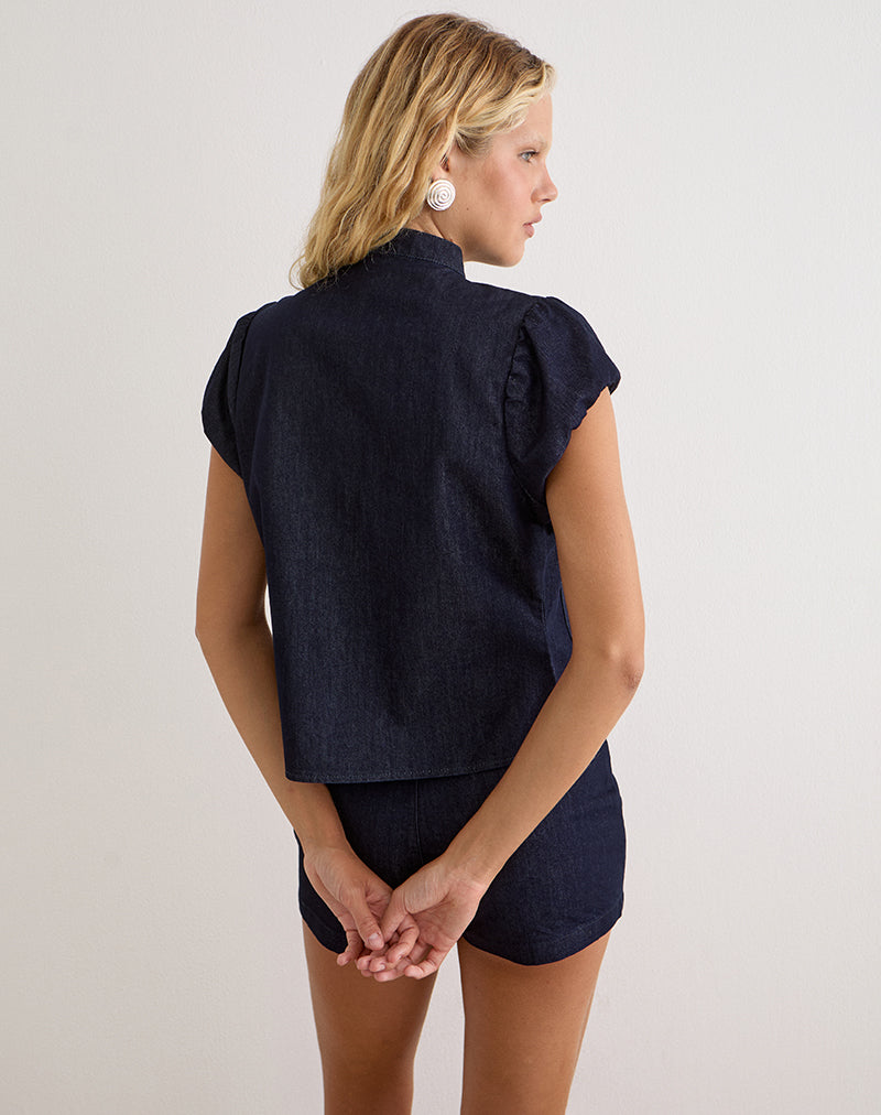 Alnira Pea Coat Top in Chambray Indigo