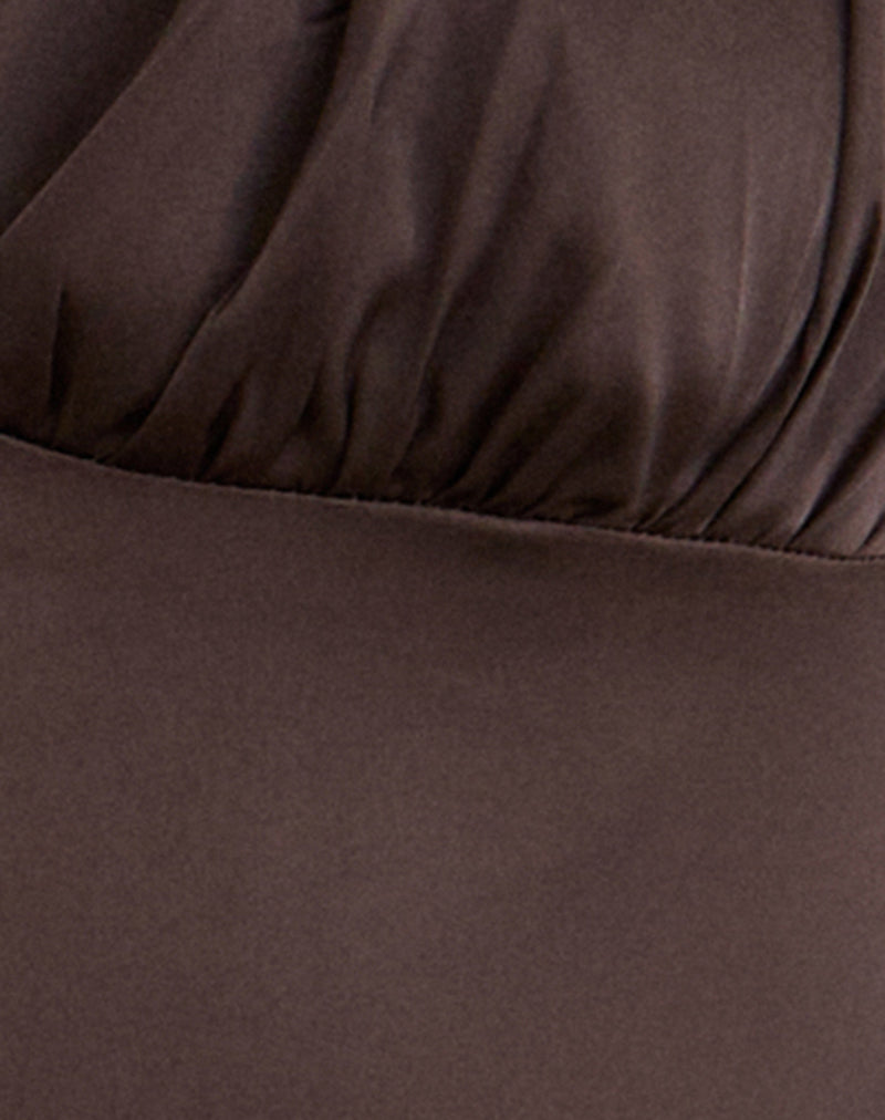 Amuri V-Neck Top in Satin Dark Brown