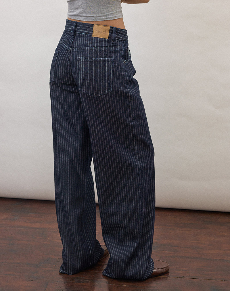 Low Rise Roomy Jeans in Stripe Indigo