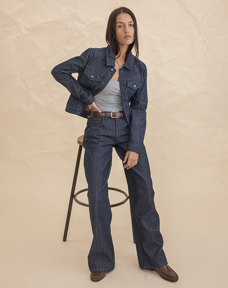 Low Rise Roomy Jeans in Stripe Indigo