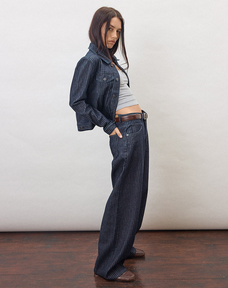 Low Rise Roomy Jeans in Stripe Indigo