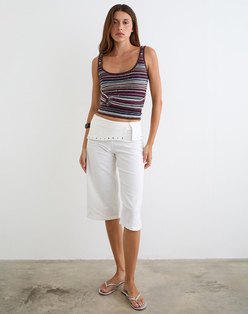 Feraya Top in Horizontal Stripe Maroon Navy Shimmer