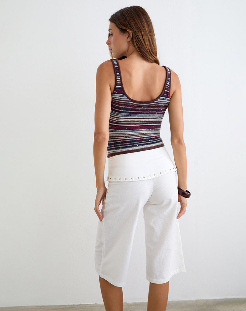 Feraya Top in Horizontal Stripe Maroon Navy Shimmer