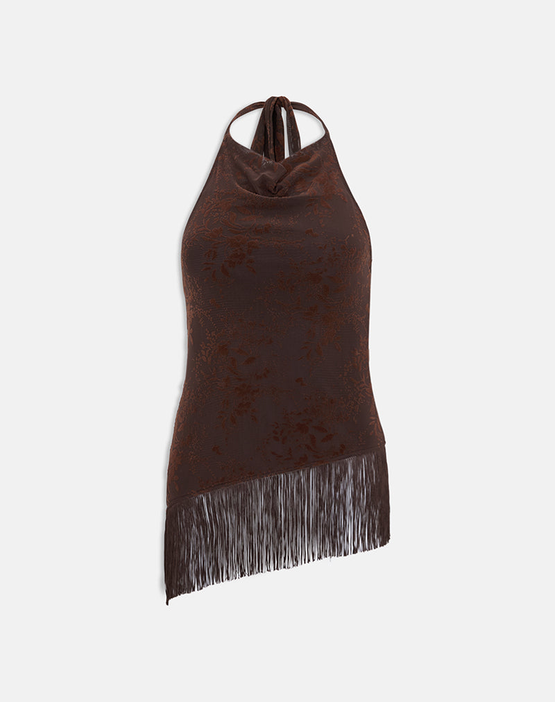 Hineco High Neck Top in Fine Leaf Flower Ganache