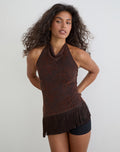 Hineco High Neck Top in Fine Leaf Flower Ganache