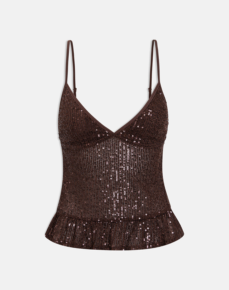 Karka Cami Top in Drape Sequin Brown