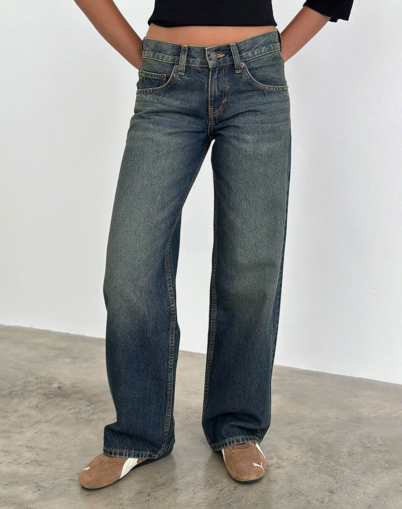 Low Rise Parallel Jeans in Dirty Green