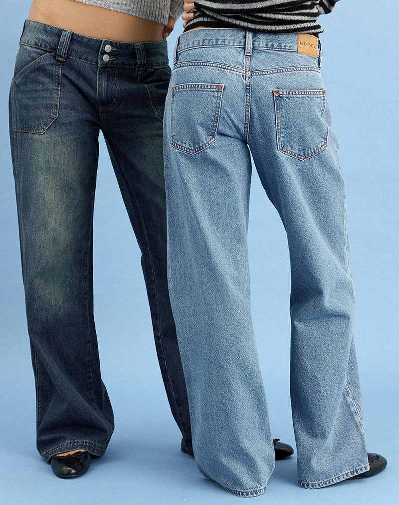 Low Rise Parallel Jeans in Blue Stone