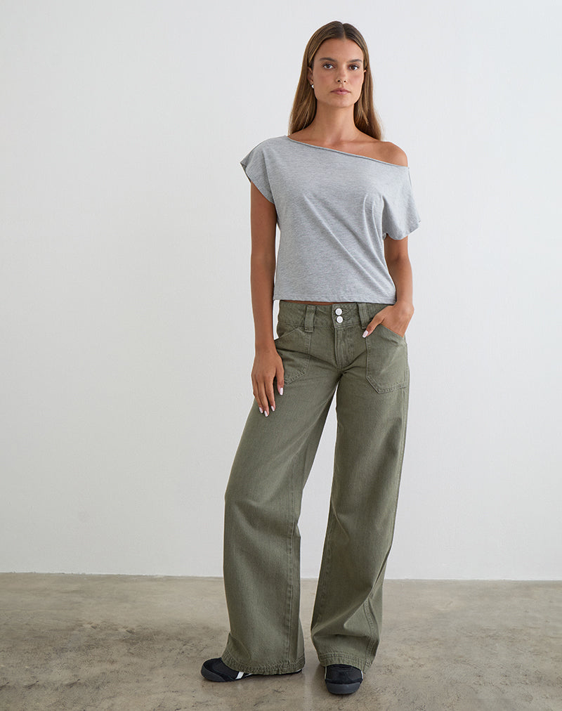Low Rise Relaxed Cargo Jeans in Olive