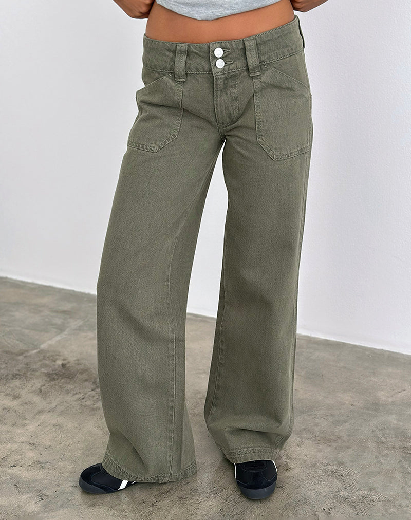 Low Rise Relaxed Cargo Jeans in Olive