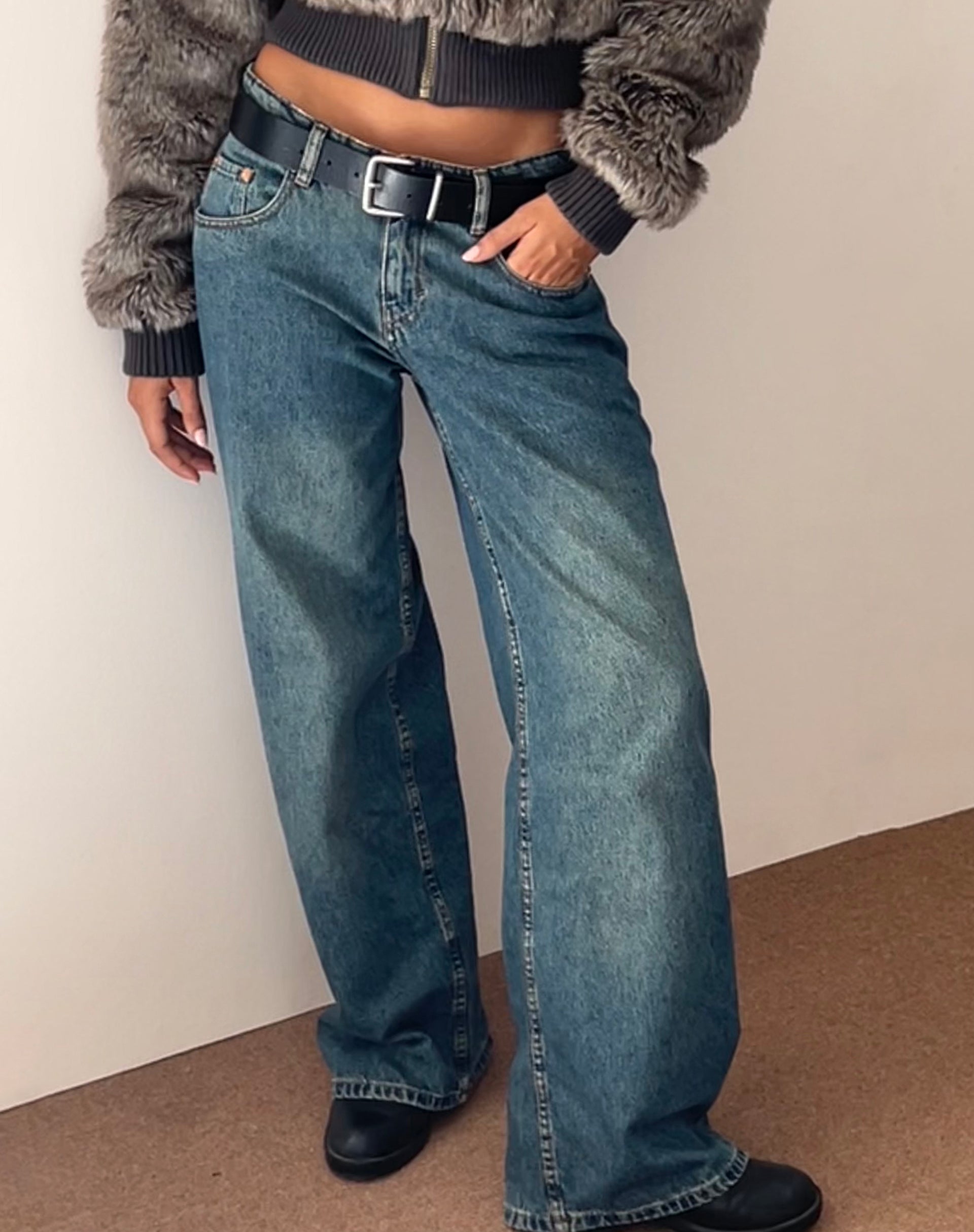 Roomy Extra Wide Low Rise Jeans in Brown Blue Acid