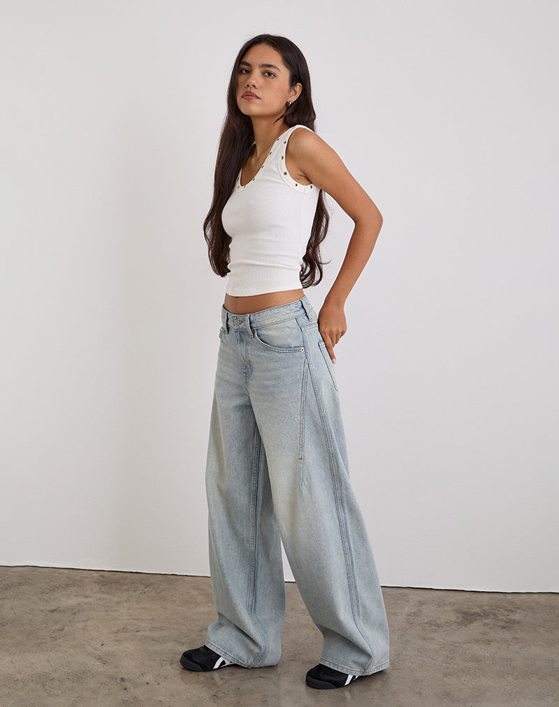 Low Slung Roomy Jeans in Breeze Blue Wash