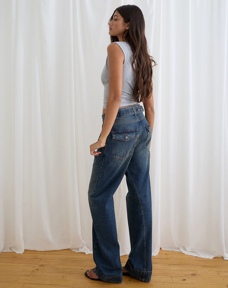 Low Rise Cinch Twisted Seam Jean in Dirty Green