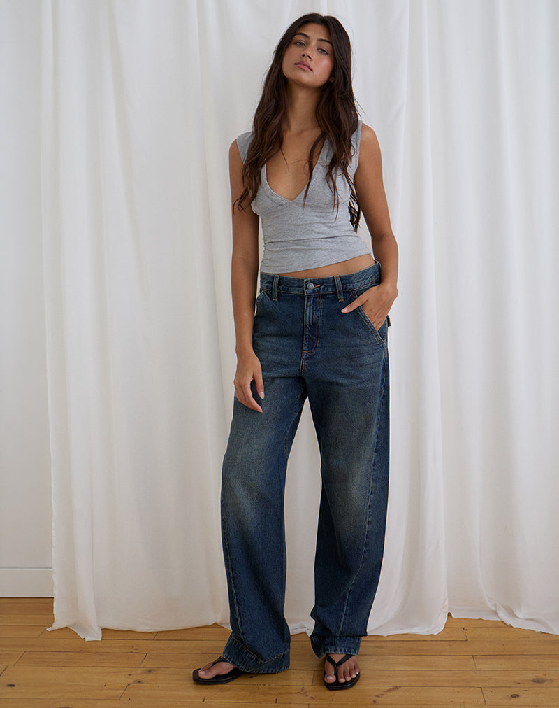 Low Rise Cinch Twisted Seam Jean in Dirty Green