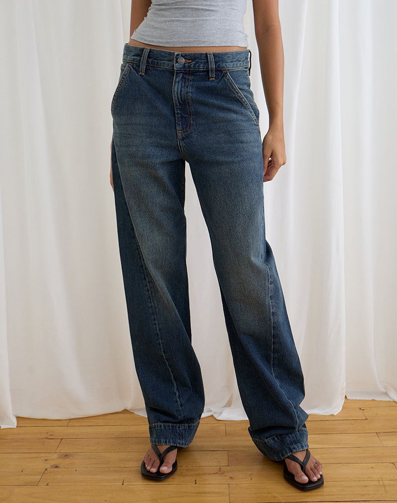 Low Rise Cinch Twisted Seam Jean in Dirty Green