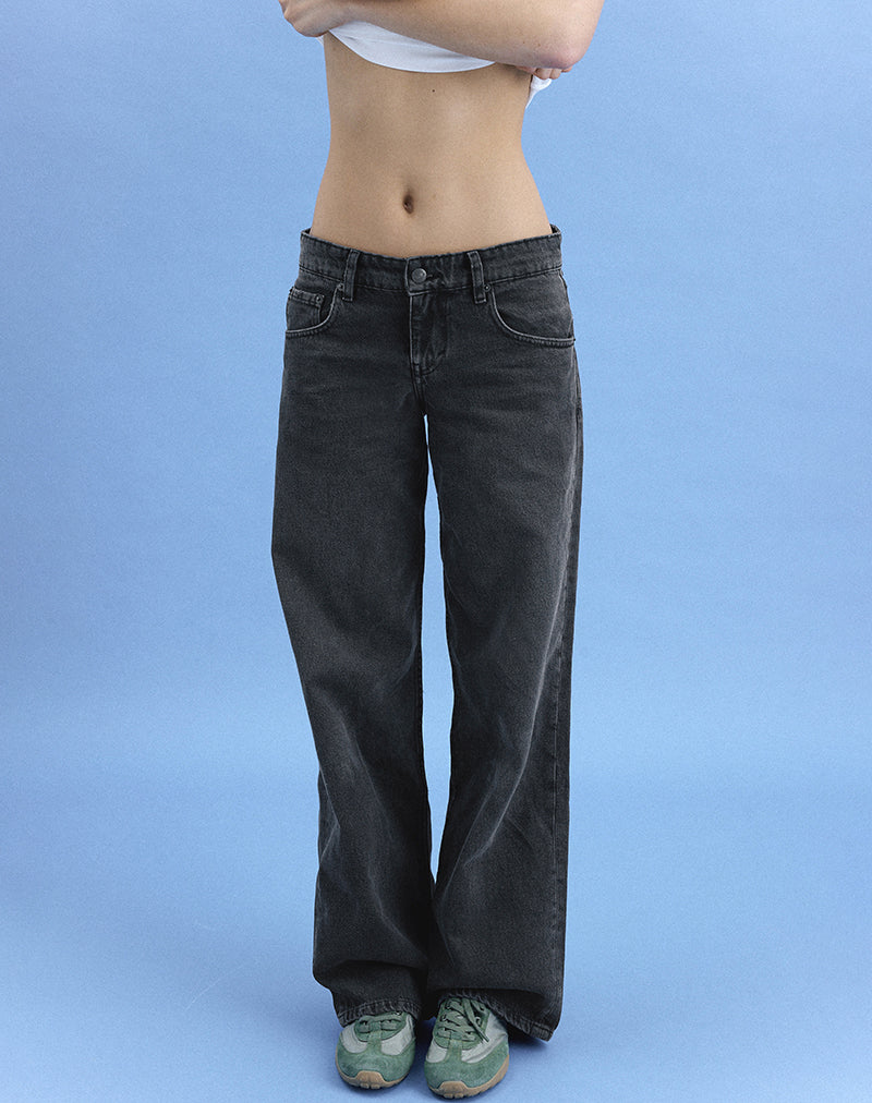 Low Rise Parallel Jeans in Washed Black Grey