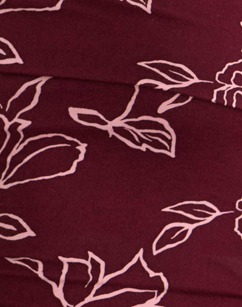 Marga One Shoulder Top in Outline Rose Maroon