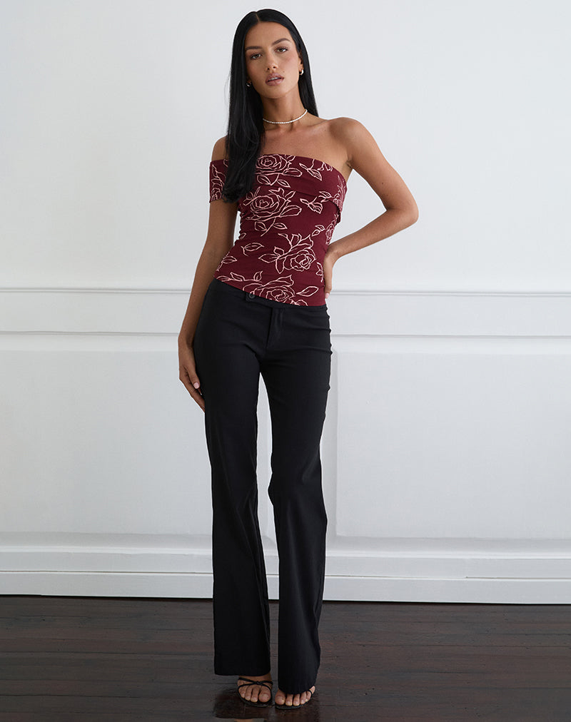 Marga One Shoulder Top in Outline Rose Maroon