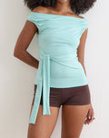 Merlene Off Shoulder Top Tie in Rayon Jersey Aqua