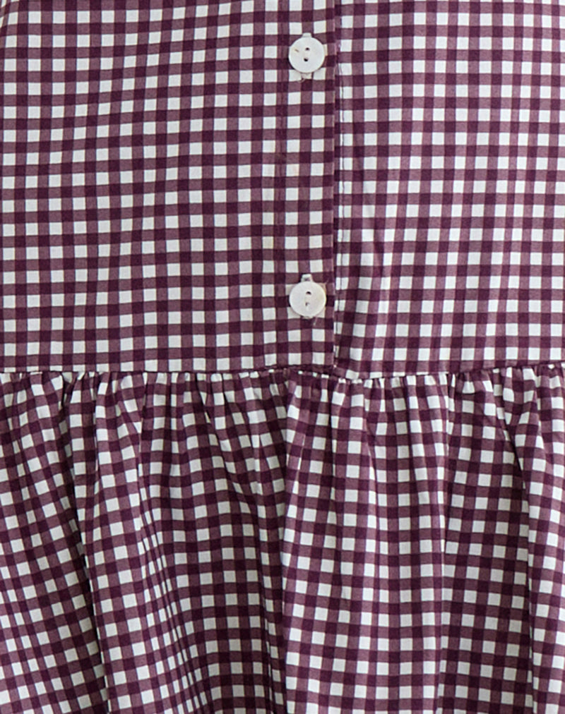 Miriam Midi Dress in Mini Gingham Wine