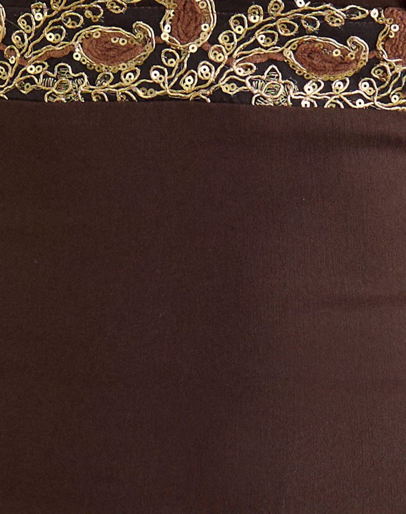 Orvio Halter Top in Brown with Embroidered Sequin Trim
