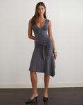 Philipa Asymmetric Midi Dress in Jersey Charcoal Grey