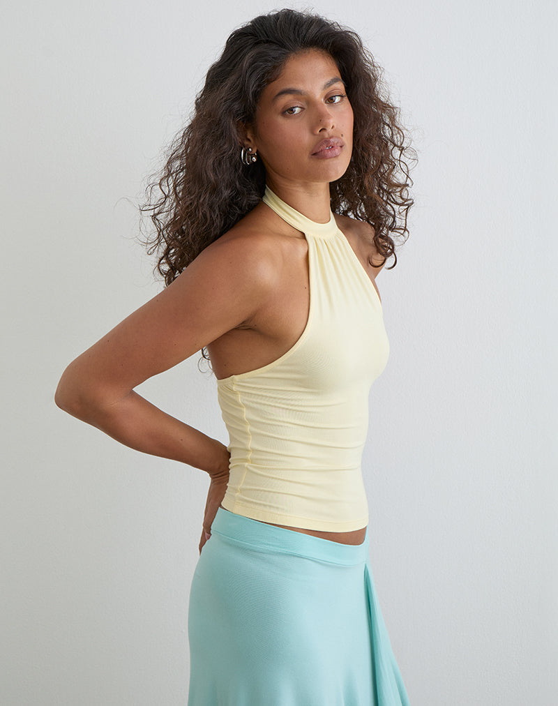Raceline Halterneck Top in Rayon Jersey Lemon