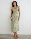 Risala Scoop Midi Dress in Pale Flower Green