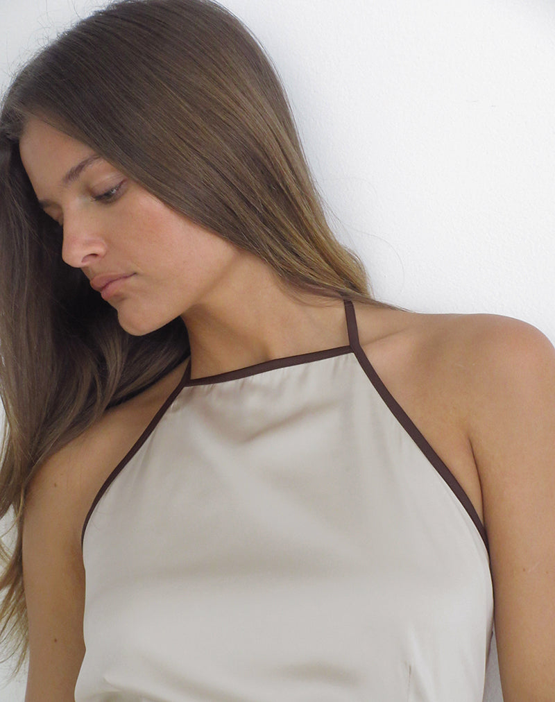 Rovania Backless Halter Top in Satin Champagne