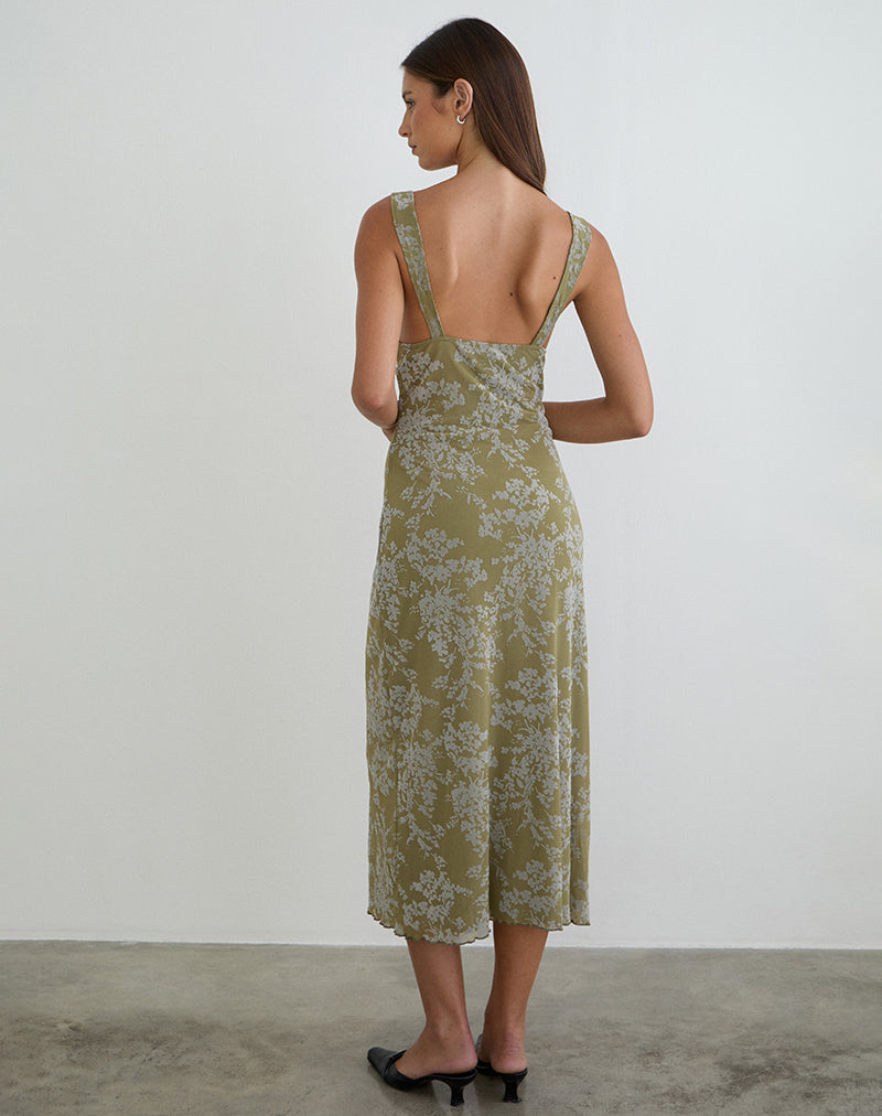 Selayu Midi Dress in Moss Petal Olive