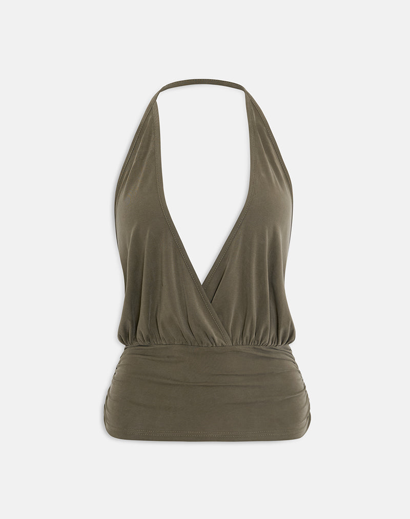 Sherlyn Halter Top in Cupro Khaki