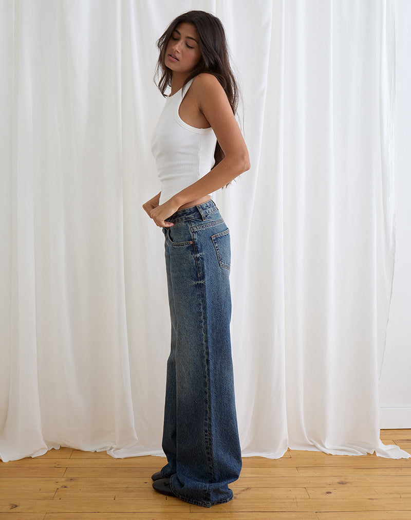 Low Rise Slouchy Flare Jeans in Steel Blue