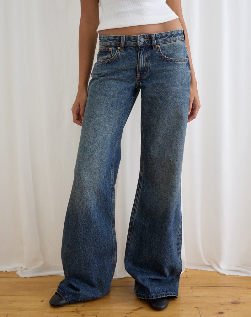 Low Rise Slouchy Flare Jeans in Steel Blue