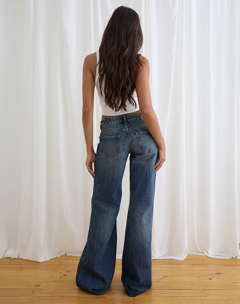 Low Rise Slouchy Flare Jeans in Steel Blue