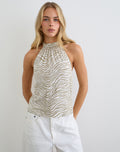 Wiby High Neck Backless Top in Tonal Zebra